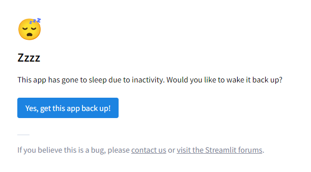 Streamlit app sleeping